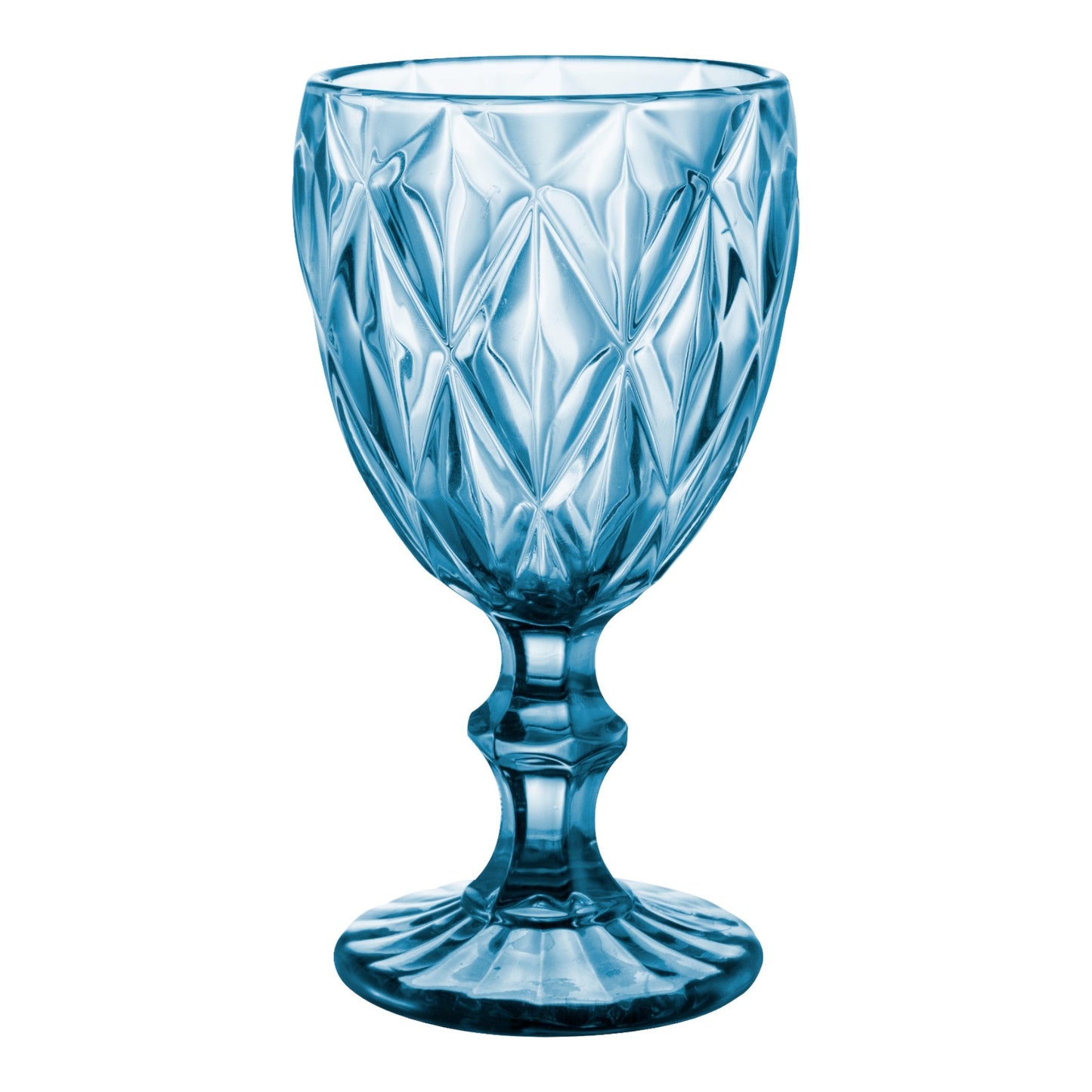 Juego 6 Copas Vino Agua Cristal Labrado Vidrio Color Vintage Color Azul Cobalto