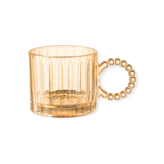 Juego 2 Tazas Asa Perlas Venecia De Vidrio Cristal 300 Ml Color Ambar