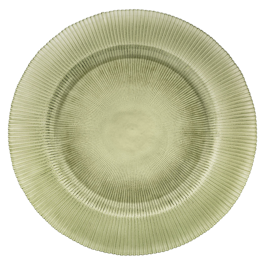 Set 12 Bajo Plato Base Venecia Redondo Vidrio Color Olivo Verde Olvio