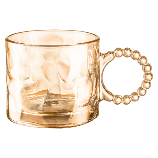 Set 4 Piezas Taza De Vidrio Con Asa Perlas Siena Ambar 300ml