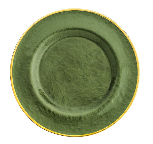 Set 6 Bajo Plato Base Gala Vidrio Redondo Color Verde Olivo