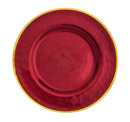 Set 6 Bajo Plato Base Gala Vidrio Redondo Color Rojo