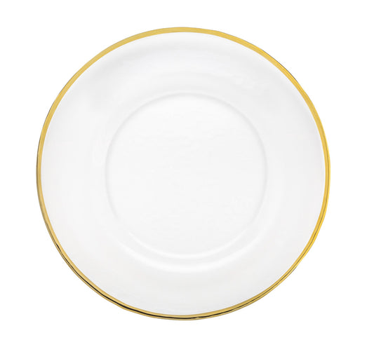 Set 6 Bajo Plato Base Gala Vidrio Cristalino Filo Dorado Color Blanco