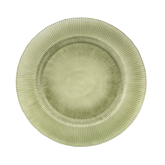 Set 6 Bajo Plato Base Venecia Redondo Vidrio Color Olivo