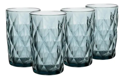 Juego 4 Vasos Vidrio Cristal Labrado Libia 400ml Azul Cobalto