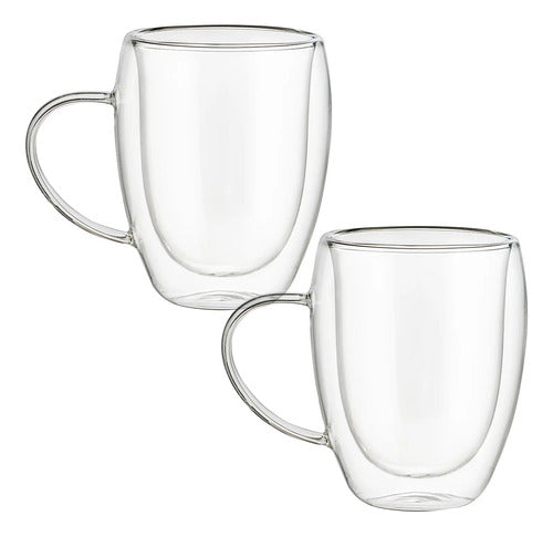 Juego de 2 Tazas Térmicas Doble Pared de Vidrio de Borosilicato 350ml. Ideal para Bebidas Calientes, Apto para Microondas