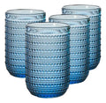 Set Vasos Vidrio Cristal Labrado Polka 420ml Azul Cobalto/4 Piezas