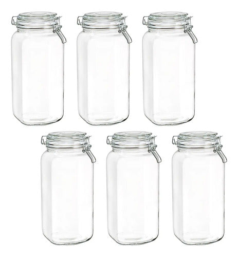 Set 6 Frascos Contenedor Cocina Quadra Clip Vidrio 2.2l Transparente