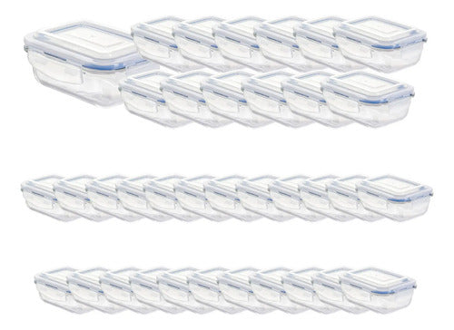 Caja 36 Piezas Hermético De Vidrio Rectangular Chico 370 Ml