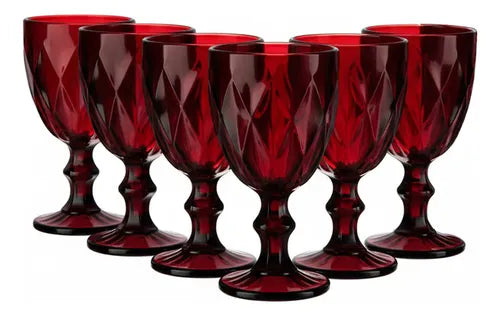 Juego 6 Copas De Color Vino Cristal Vidrio Labrado 245 Ml