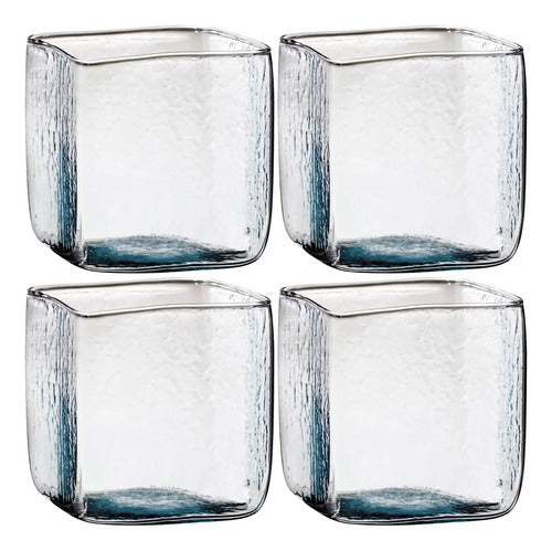 Set 4 Piezas Florero Cuadrado Vidrio 10 X 10 Cm 725 Ml