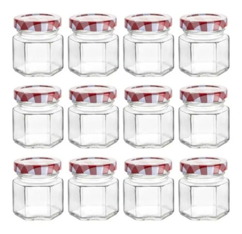 12 Frascos Mini Hexagonal Vidrio Tapa Colores Almacena 45ml