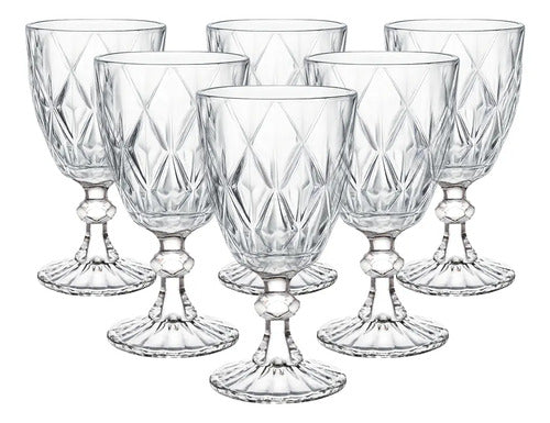 Juego De 6 Copas De Vidrio Cristal Labrado Vino Tinto Libia Cristalino