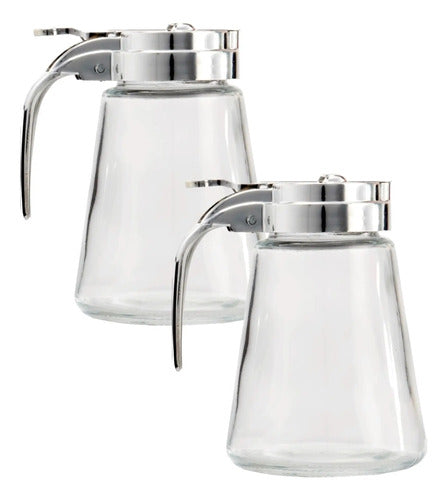 Set 2 Mieleras De Cristal Tapa Cromada Cristalino