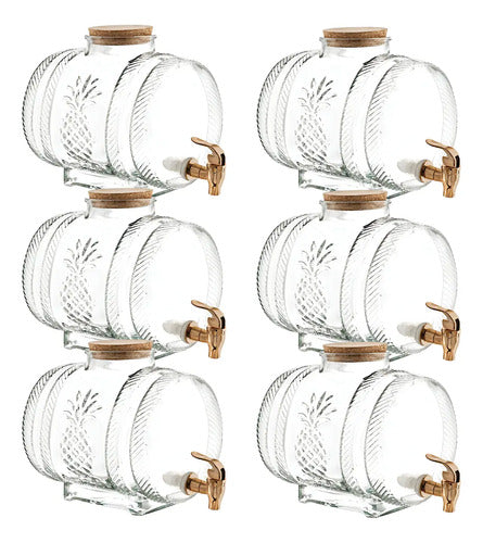 Dispensador De Agua De Vidrio Con Corcho 5 Litros 6 Piezas
