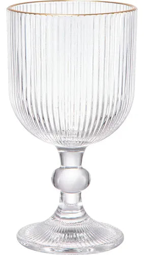 Caja 48 Piezas Copa De Vidrio Labrada Agua Venecia c/Filo Dorado 370 ml