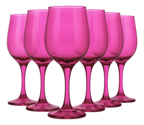 LAV, Juego de Copas de Vino Tinto Cristal Resistente, Variedad de Colores para Eventos, Bodas, Fiestas, Banquetes (6, Rosa)