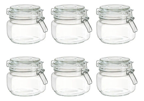 Set 6 Frascos Contenedor Cocina Quadra Clip Vidrio 500ml Transparente