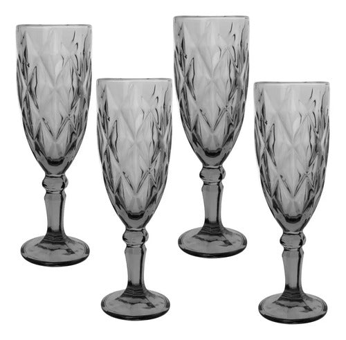 Juego 4 Copas de Vidrio Cristal para Champaña Vino Agua Color Humo