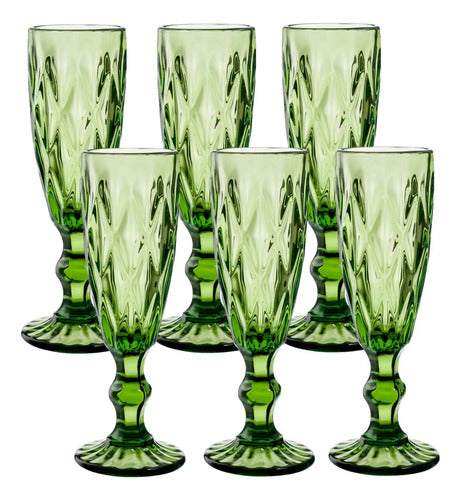 Set 6 Copas Flauta De Color Para Champaña Cristal 170ml