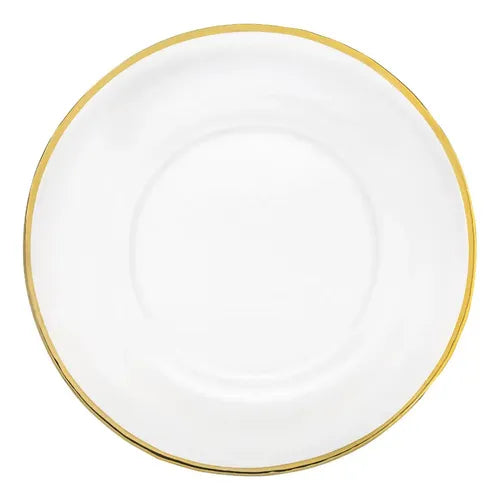 Set 6 Bajo Plato Base Gala Vidrio Cristalino Filo Dorado Blanco