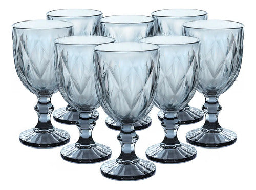 Copas De Vidrio Azul Cobalto Cristal 8 Piezas 245 Ml
