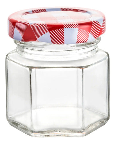 Caja 144 Piezas Frasco Mini Hexagonal Tapa Mantel Rojo 45 Ml