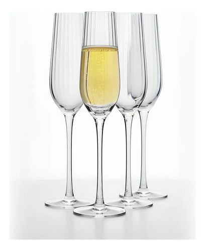 Juego 4 Copas Vidrio Vaso Vino Flauta Champagne Bella (205 ML Copa Flauta)