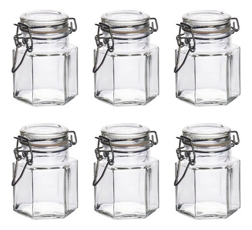 Set 6 Frasco Especiero Octagonal Almacenamiento Vidrio 100ml Transparente