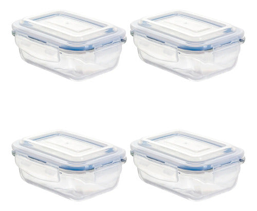 Set 4 Contenedor Hermético Vidrio Rectangular Chico 370 Ml