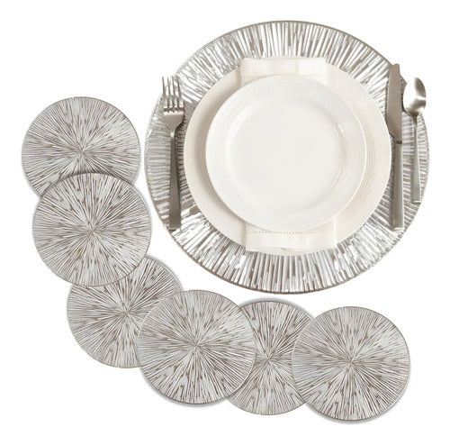Set 6 piezas Manteles Individuales Redondos 38 cm Tapete Mesa Comedor PVC Color Plateado
