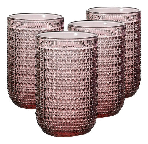 Set Vasos Vidrio Cristal Labrado Polka 420ml Púrpura/4 Piezas