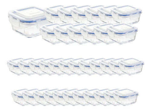 Caja 36 Piezas Hermético De Vidrio Cuadrado Chico 320 Ml