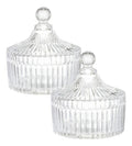 Set Con 2 Piezas Bombonera De Vidrio Rayas Grande 490 ml