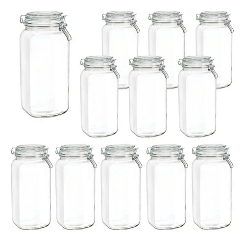 Caja 12 Piezas Brocal De Vidrio Quadra Clip Chico A. Blanco 2 L