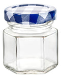 Caja 144 Piezas Frasco Mini Hexagonal 45 c/Tapa Mantel Azul 45 ml