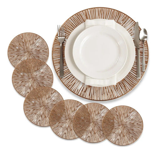 Set 6 piezas Manteles Individuales Redondos 38 cm Tapete Mesa Comedor PVC Color Rosa Gold