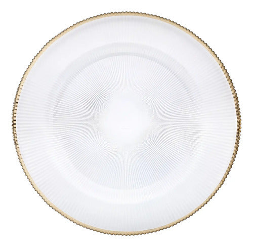 Juego de 6 bajo platos Base Venecia Redondo de Vidrio Color Blanco con Filo Dorado