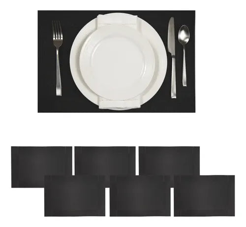 Mantel Individual tapete Rectangular Mesa Comedor Textiline, tapetes Lavables Resistentes Fácil de Limpiar para Mesa Cocina Comedor Restaurante (6, Negro)