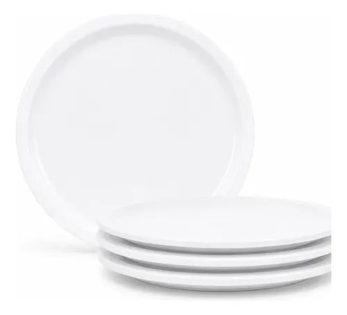 Set 4pz Plato Vajilla Melamina Trinche Postre Pan Blanco 27cm
