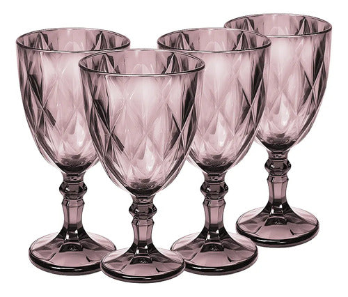 Juego 4 Copas Vino Agua Cristal Labrado Vidrio 335Ml Elegantes para Cenas Eventos