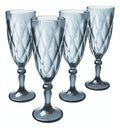 Juego 4 Copas de Vidrio Cristal para Champaña Vino Agua Color Azul Cobalto