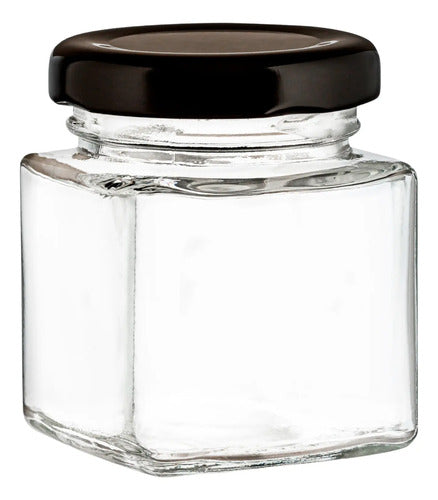 Caja 144 Piezas Frasco Mini Cuadrado 45 C/tapa Negra 70 Ml