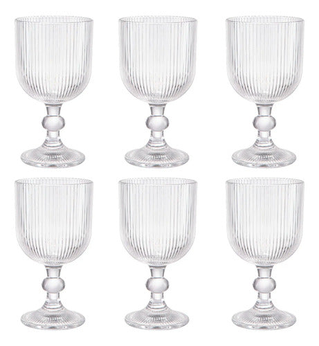 Juego 6 Copas Cristal Labrado Astriado Ondulado 370ml Color Transparente
