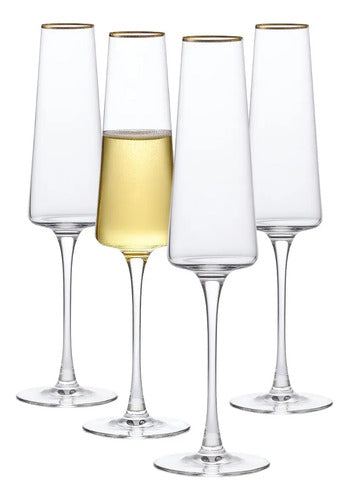 Copas vasos Vidrio Vino Flauta Champagne Vaso Filo De Oro (225ML Copa Flauta)