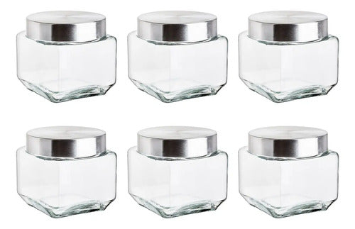 Set 6 Frascos Organizador De Cocina Vidrio Tapa Metal 820ml Transparente