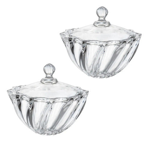 Set 2 Bombonera Azucarera C/ Tapa Vidrio Cristal Vittori