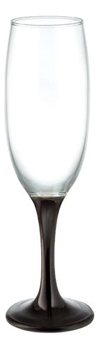 Set 6 Piezas Copa Lav De Vidrio Flauta Tallo Negro 302 Ml