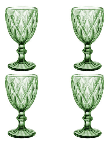 Set 4 Copas Vino Agua Cristal Labrado Vidrio 245ml Vintage