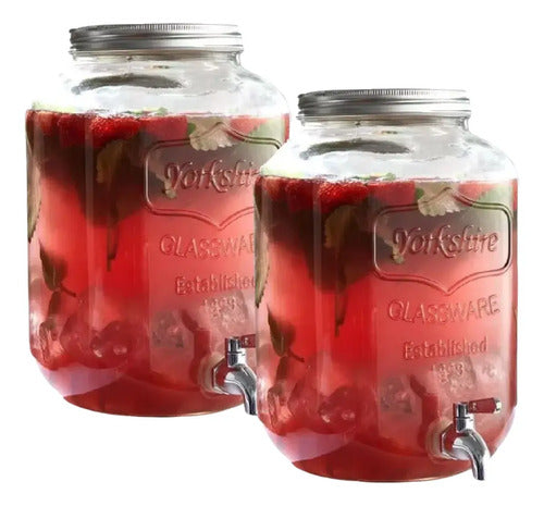 Dispensador Vidrio Bebidas Agua 8 Litros Set 2 Pz Vittori